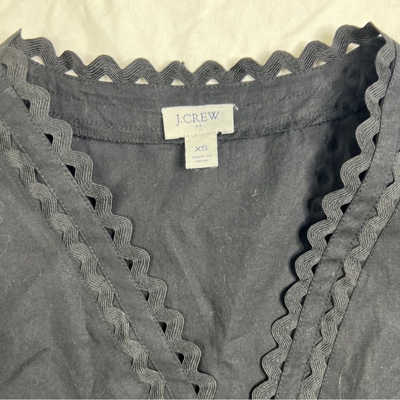 J Crew Midi Dress XS Cotton Blend Black Ruffle 3/4 Sleeve Scalloped Edge A051023 - Picture 4 of 8